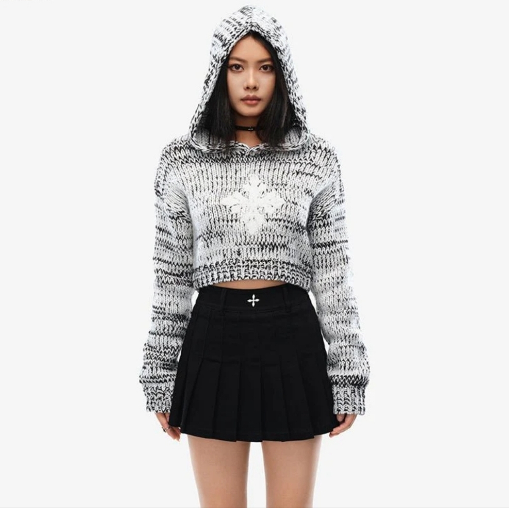 SMFK Tequila Cross Agave Knit Cropped Hoodie, Size Small, Color Black/White